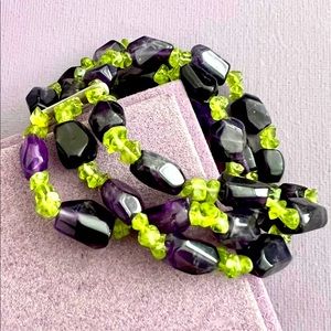 *SOLD LOCALLY* Vintage Natural Amethyst and Peridot Stretch Bracelet